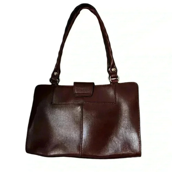 Patricia Nash Maroon Snap Button Leather Braided Strap Handbag Satchel - Picture 2 of 10